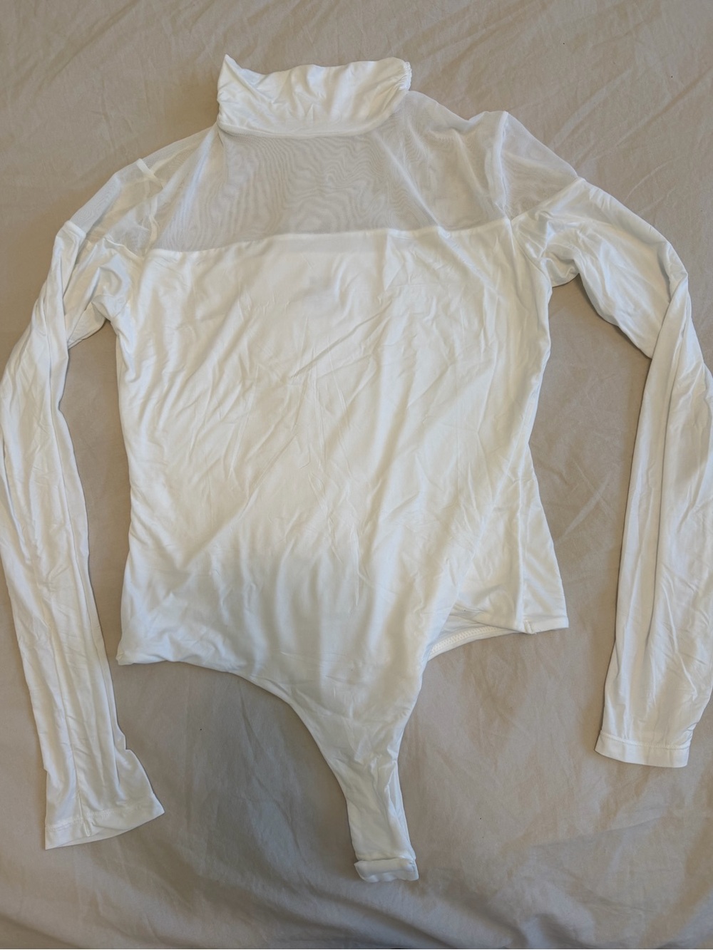 Women's White Long Sleeve Mesh Turtleneck Bodysuit